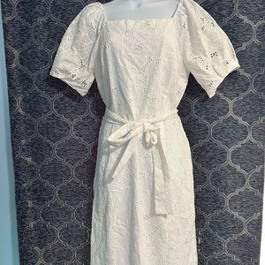 Ann Taylor women's 10 white eyelet puff short sleeve midi dress